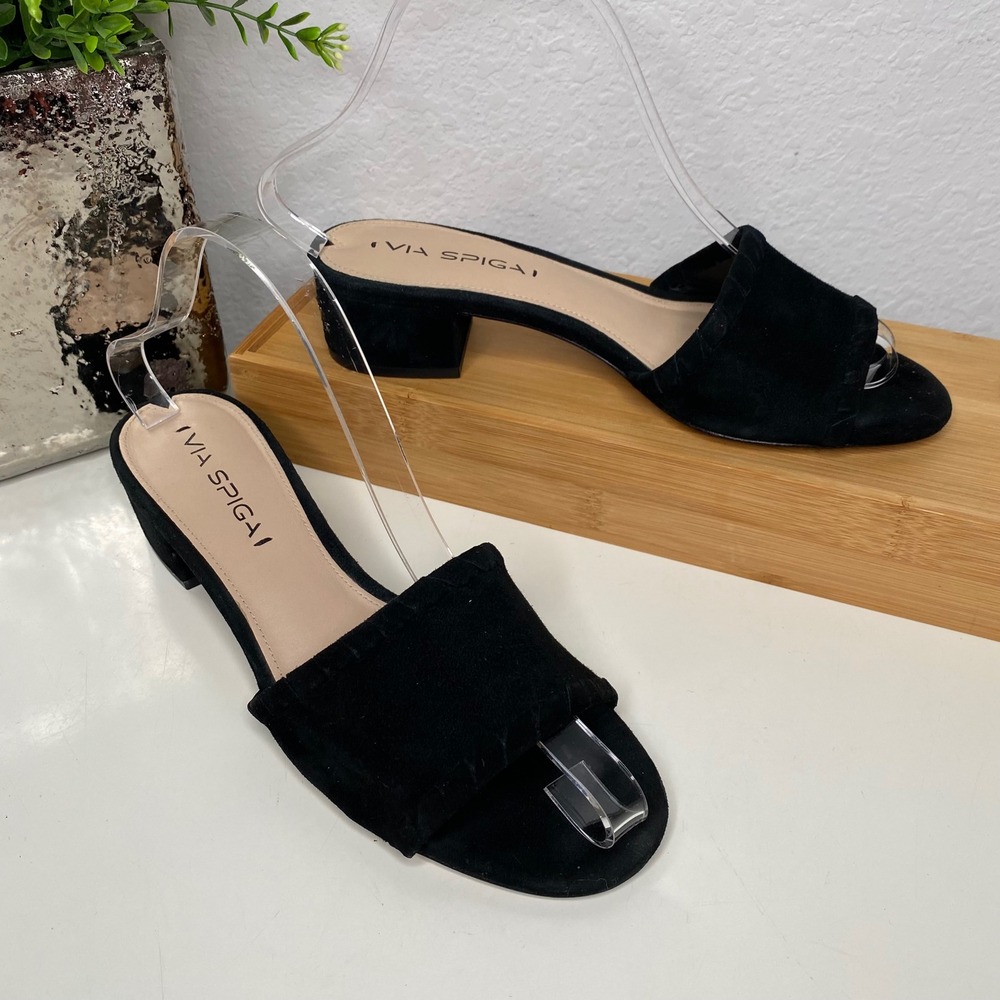 Via Spiga Slide Sandals Womens Black Suede Block Heel Minimalist 7.5M